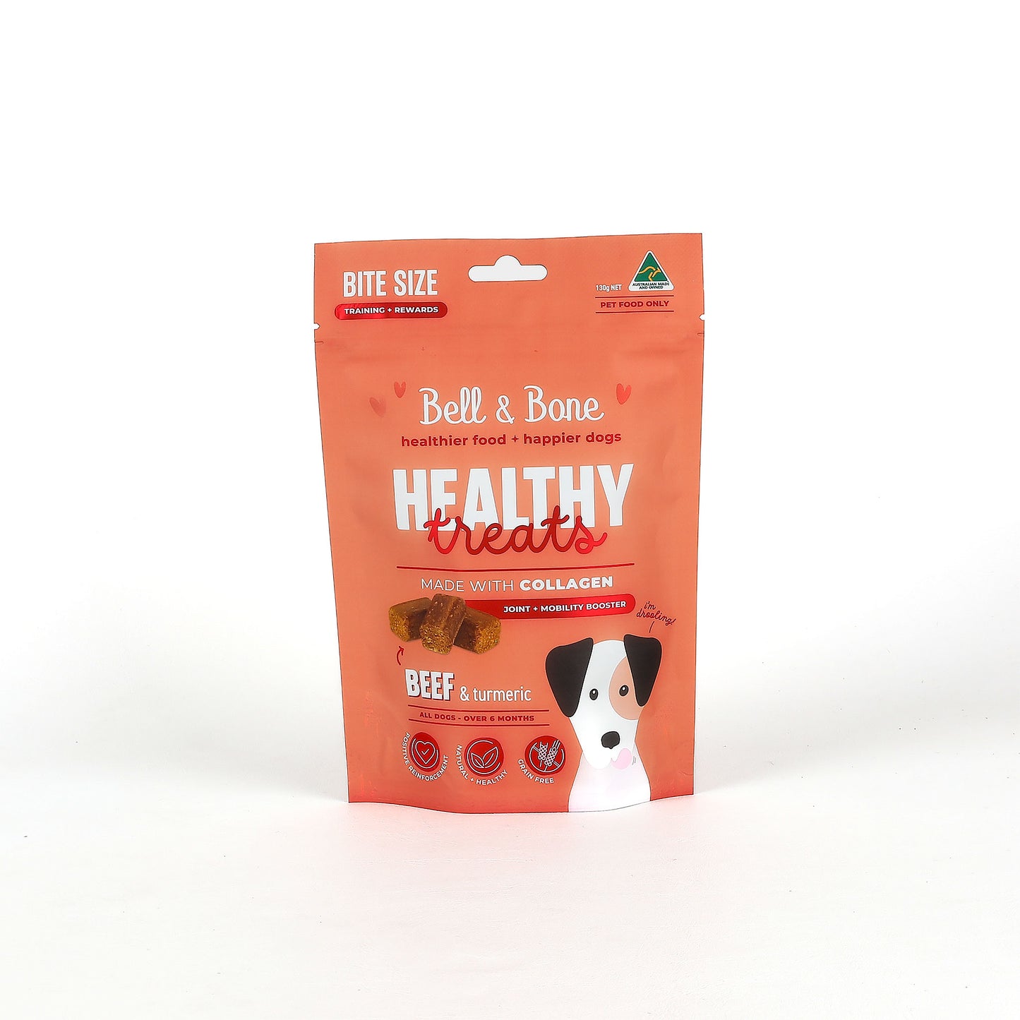Bell & Bone healthy treats package for dogs on a white background
