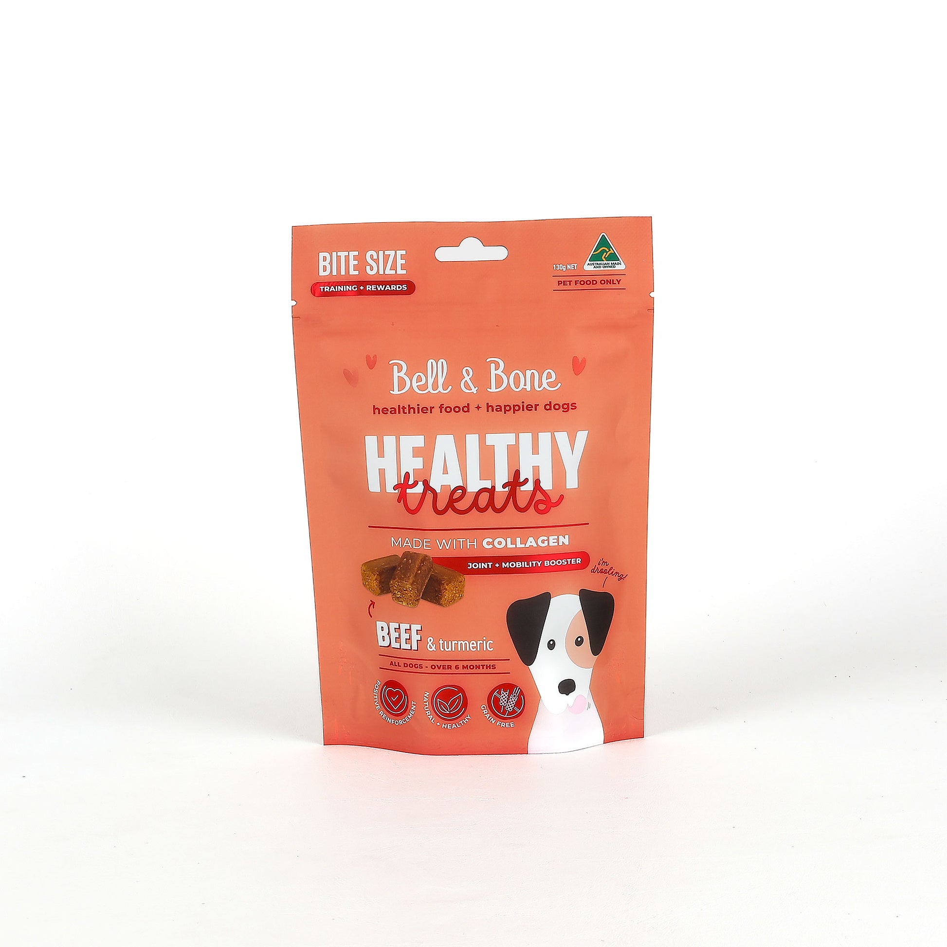 Bell & Bone healthy treats package for dogs on a white background