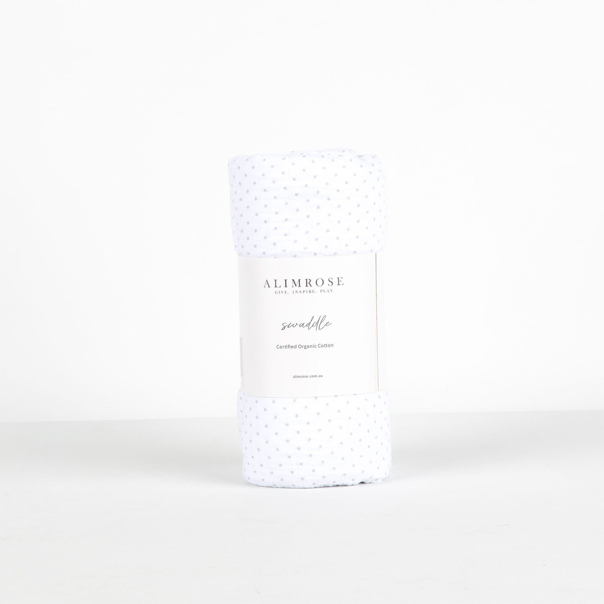 White Alimrose swaddle blanket on a white background