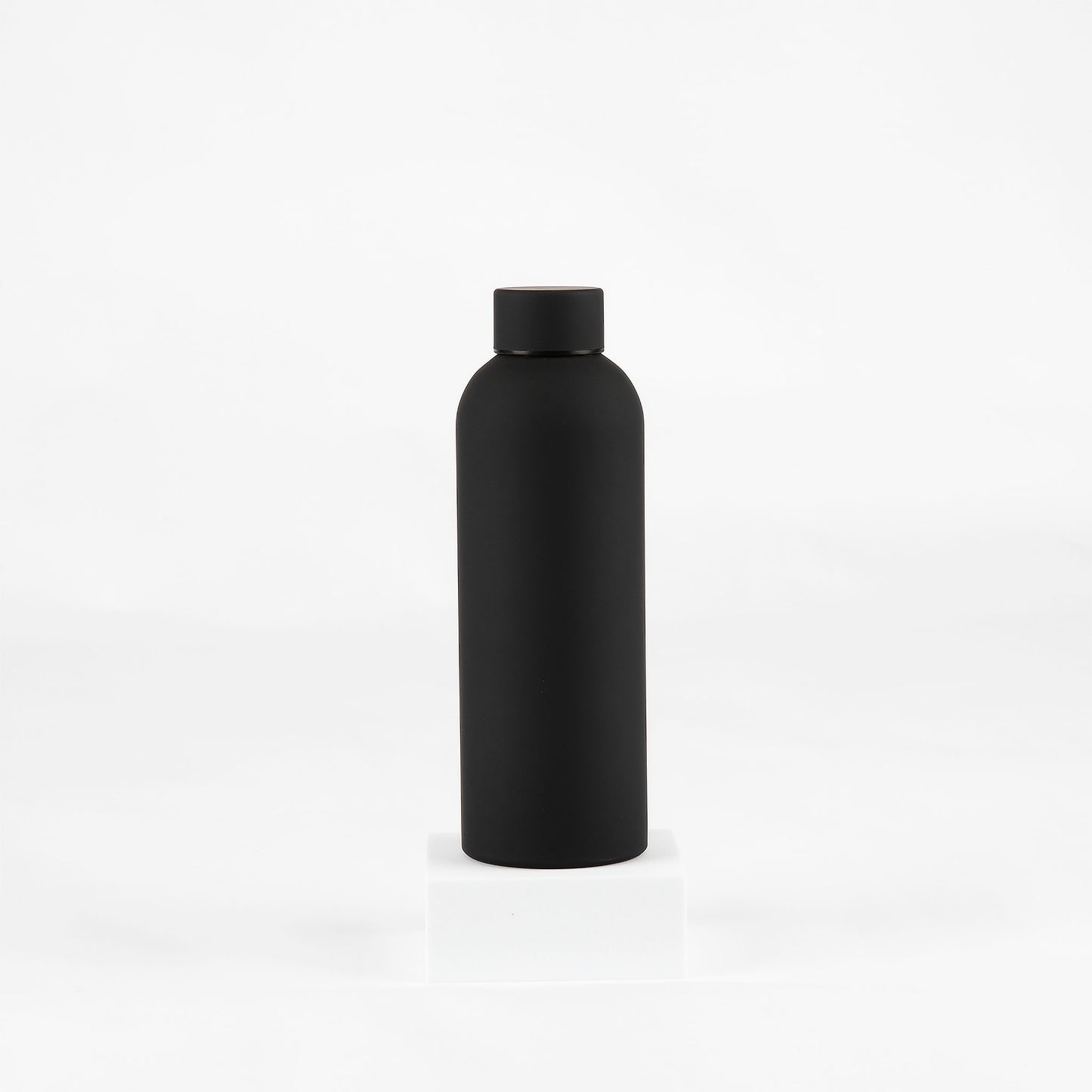 Black water bottle on a white background