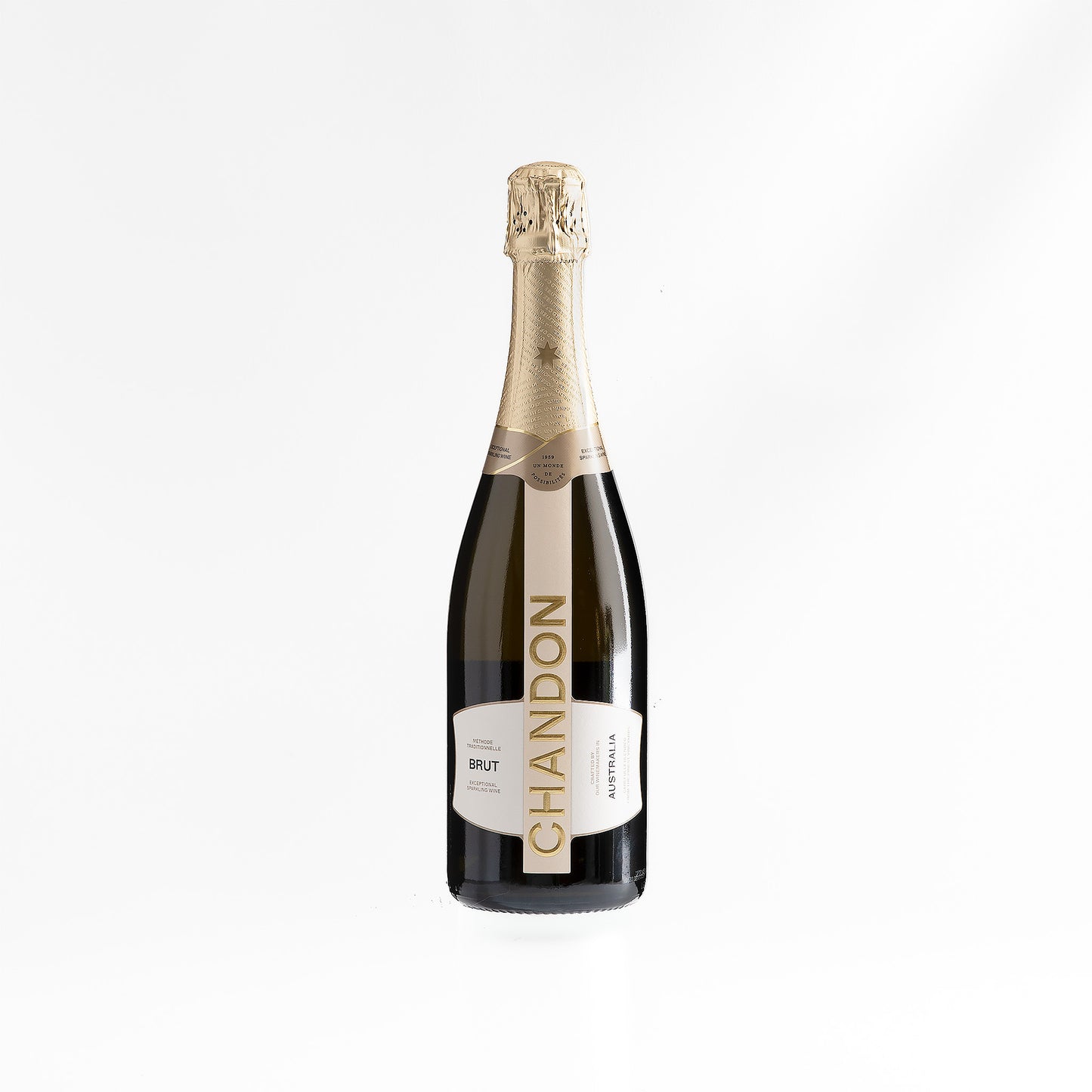 Chandon sparkling wine bottle on a white background