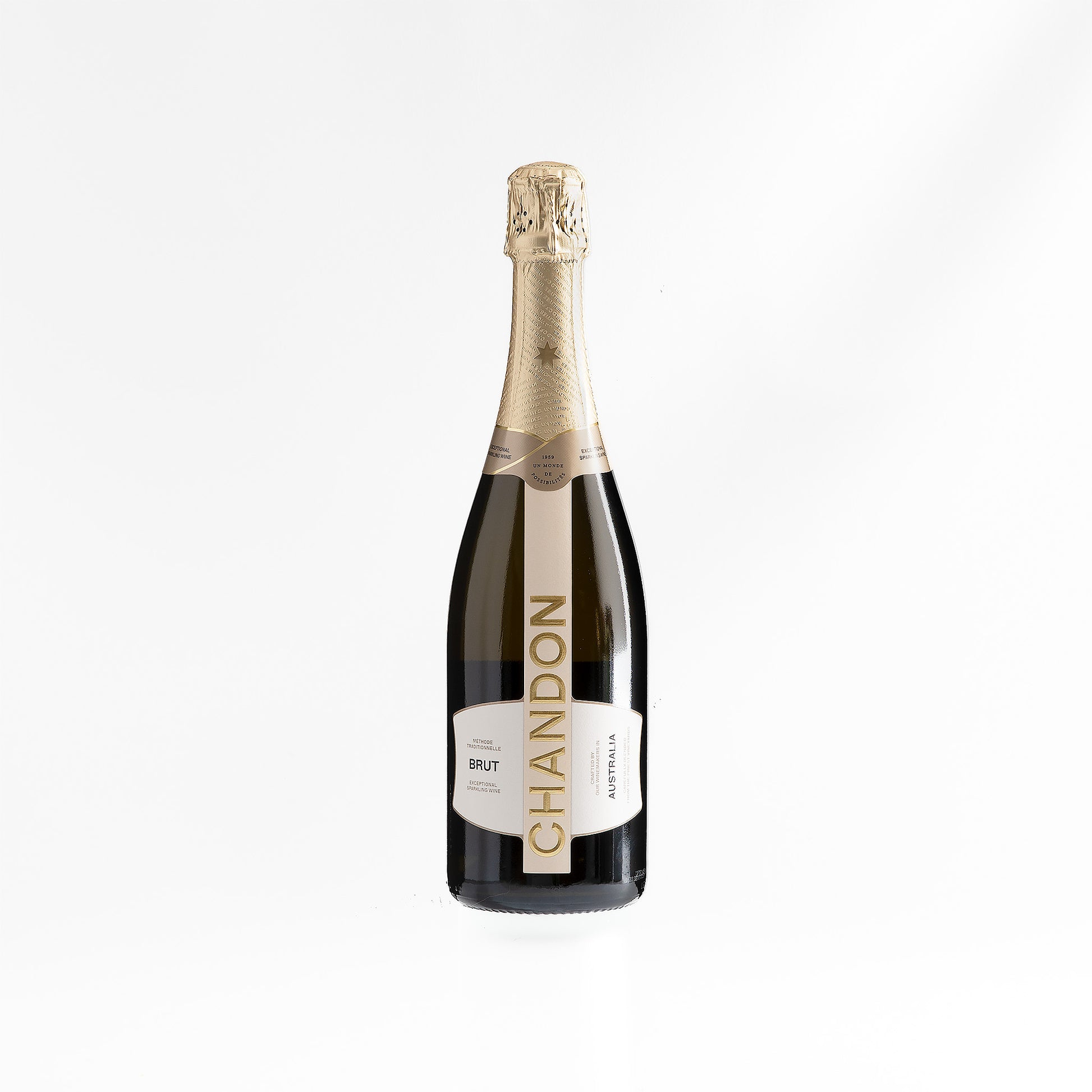 Chandon sparkling wine bottle on a white background