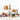 Assorted food items including wine, nuts, spreads & cheese board on a white background