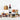Assorted food items including wine, nuts, spreads & cheese board on a white background