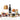 Assorted food items including a bottle of wine, nuts, crackers, spreads & a cheese board on a white background.
