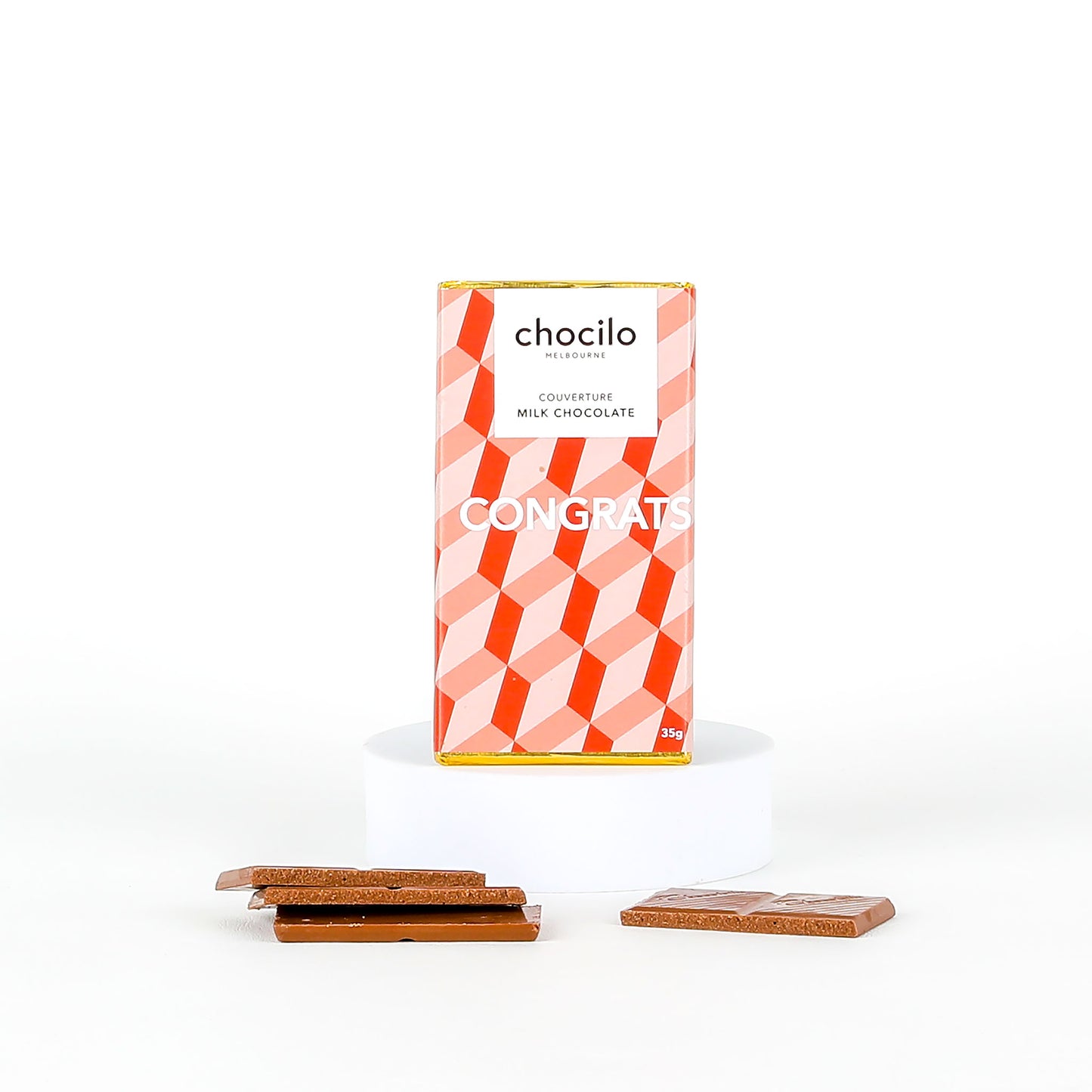 Chocolate bar with 'chocilo' packaging on a white background