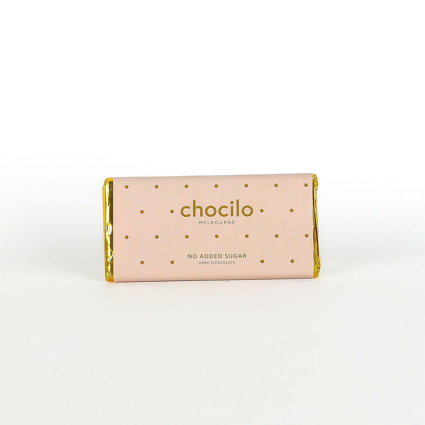 Chocilo chocolate bar with gold foil on a white background