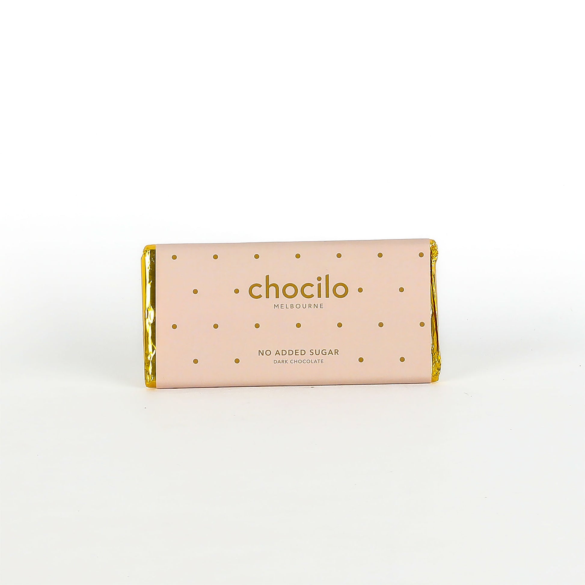 Chocilo chocolate bar with gold foil on a white background
