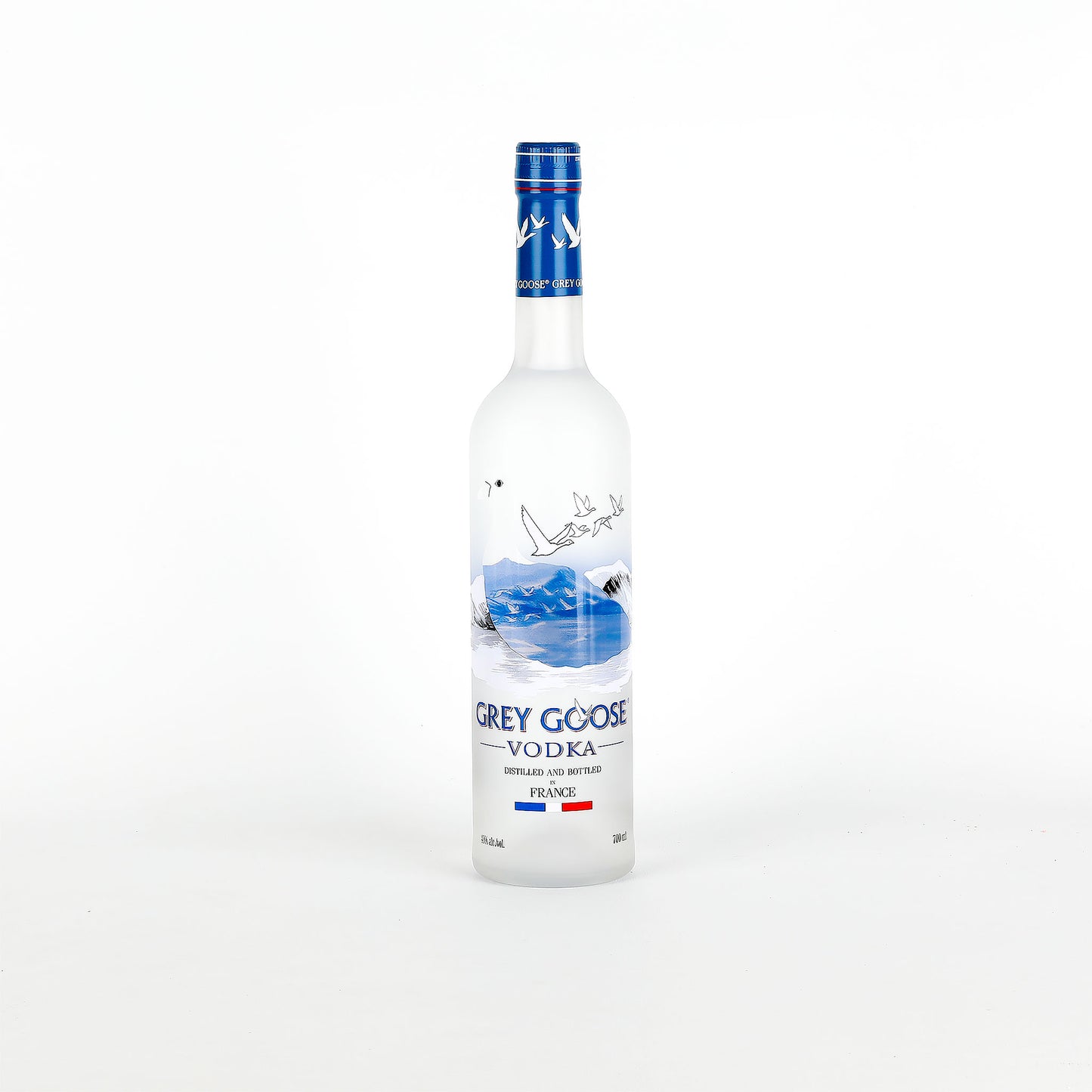 Grey Goose vodka bottle on a white background