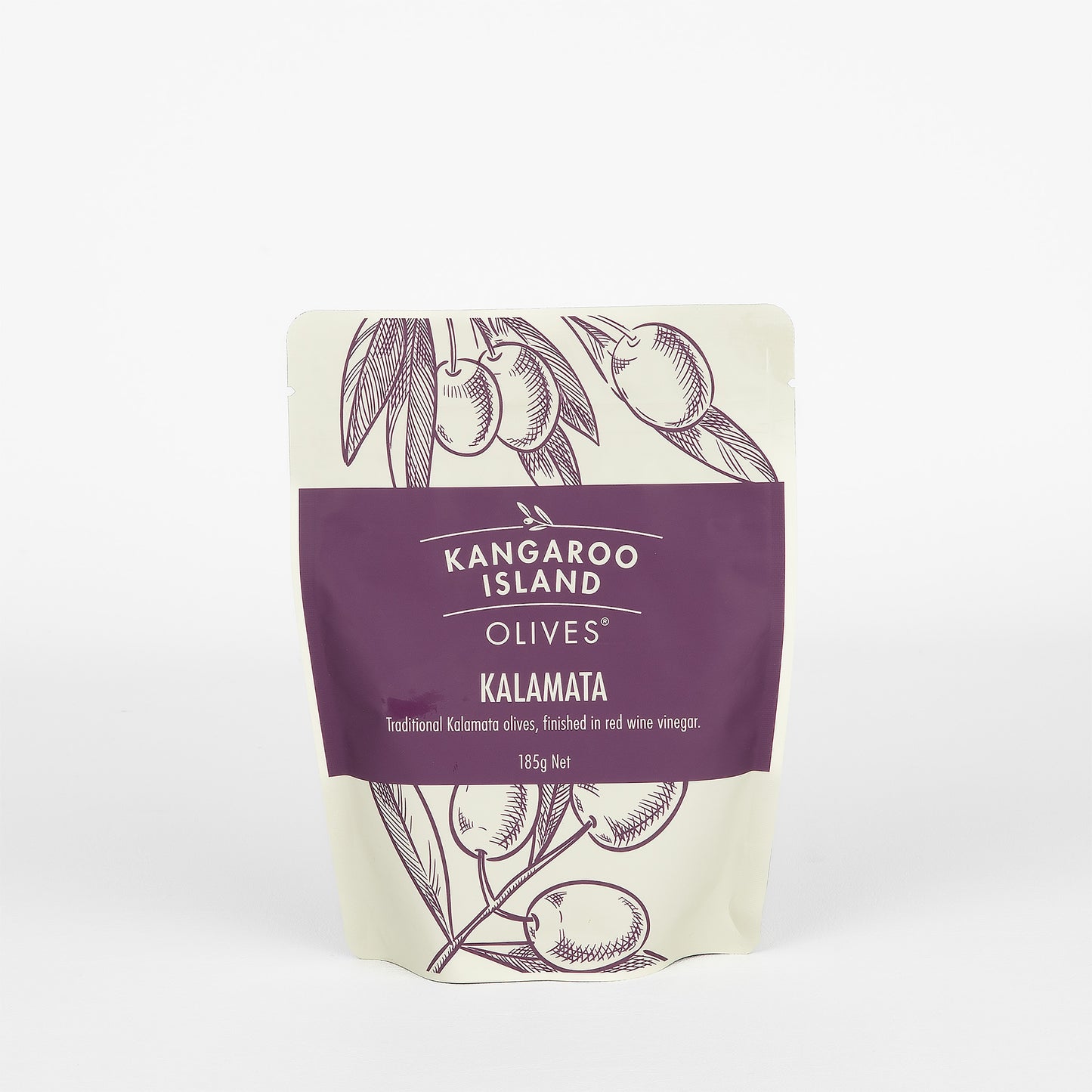 Kangaroo Island kalamata olives packaging on a white background