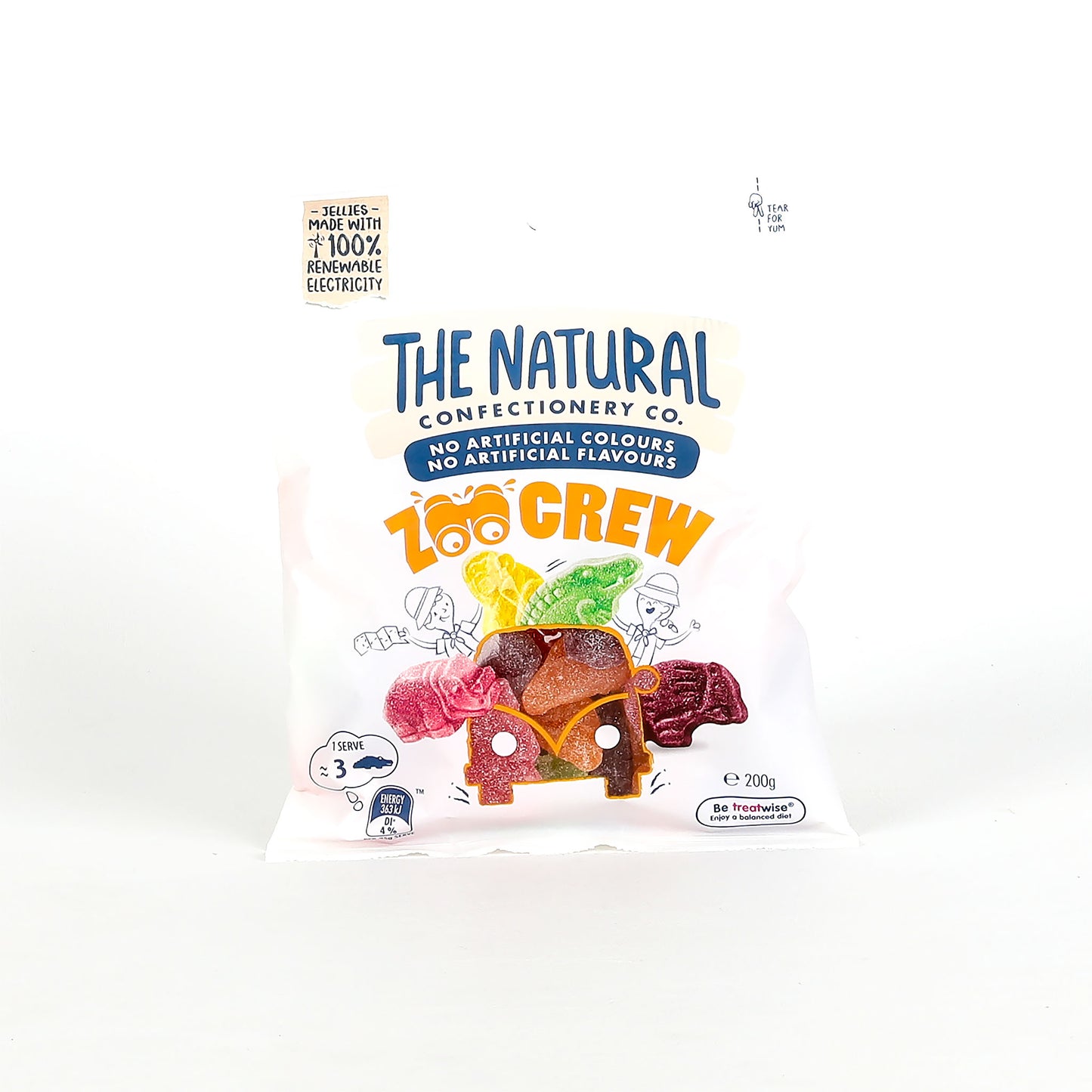 Pack of Natural Confectionery Co. zoo crew lollies on a white background