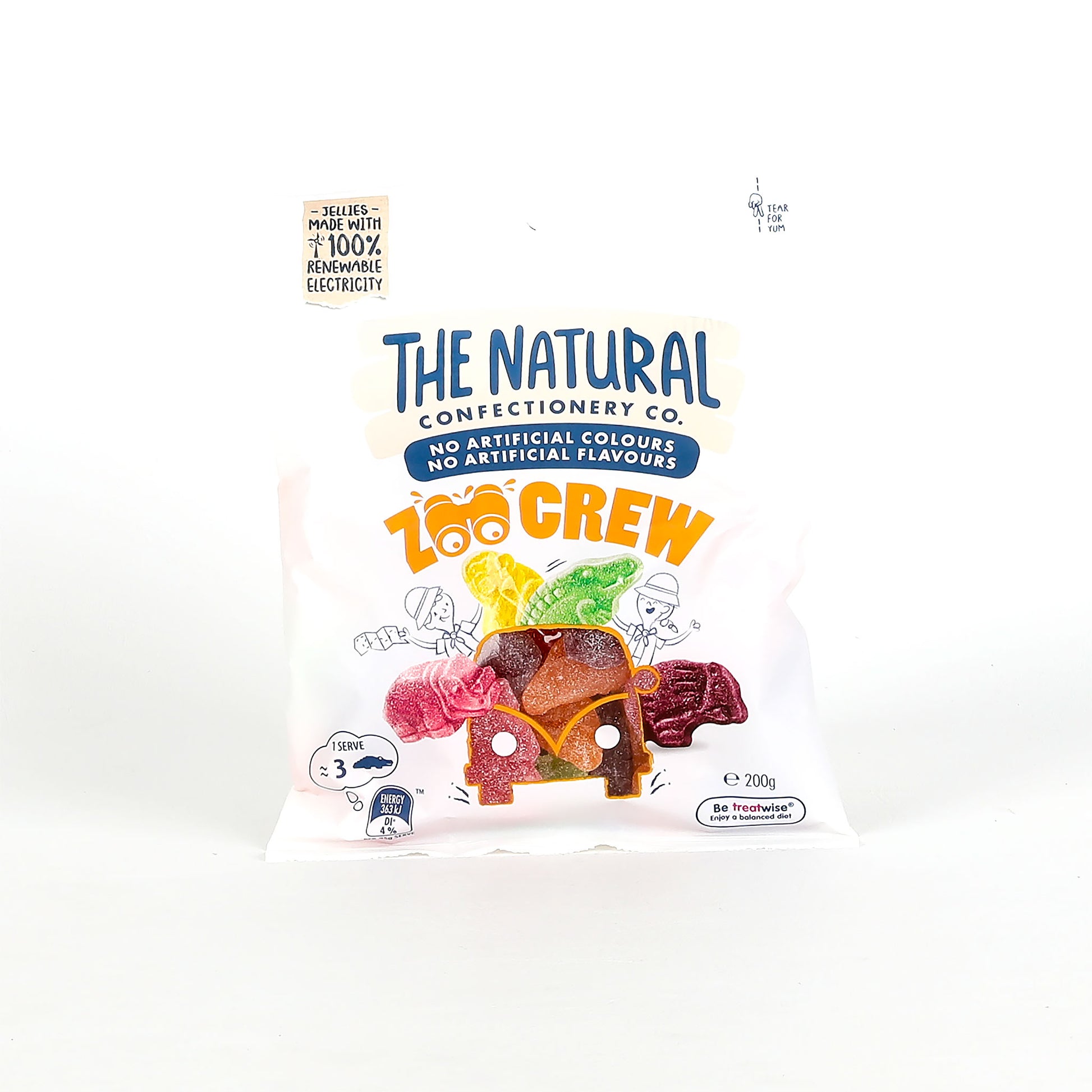 Pack of Natural Confectionery Co. zoo crew lollies on a white background