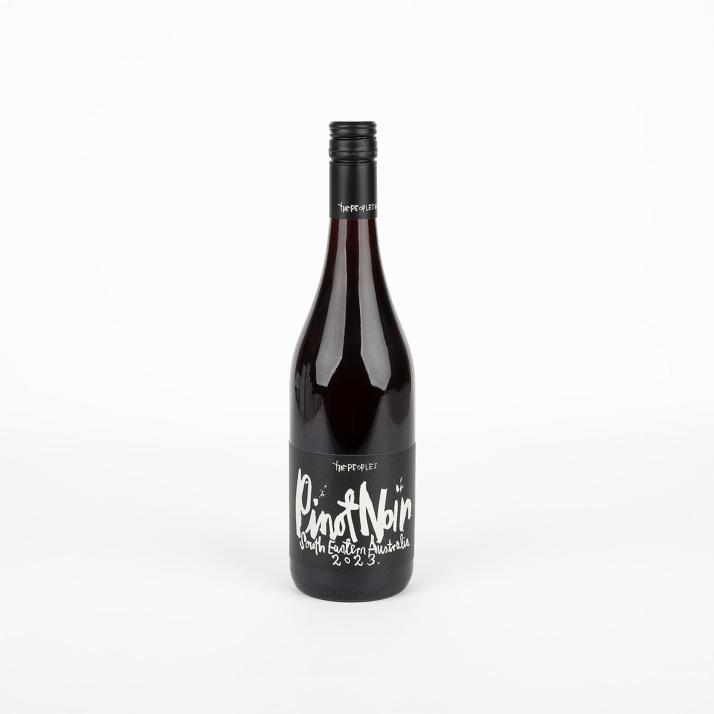 Wine bottle with a black label on a white background