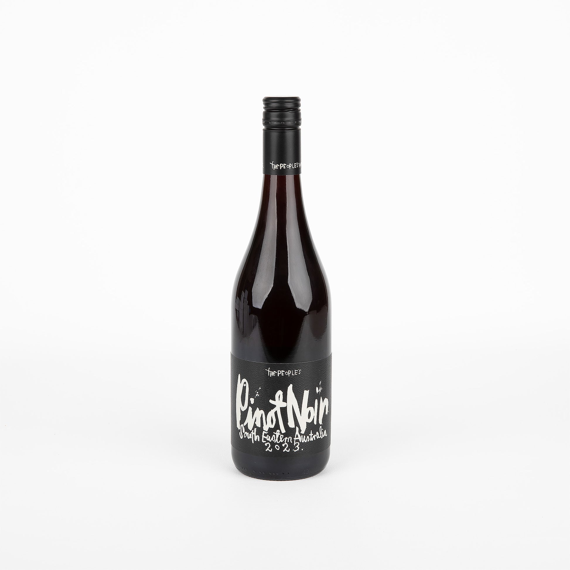 Wine bottle with a black label on a white background