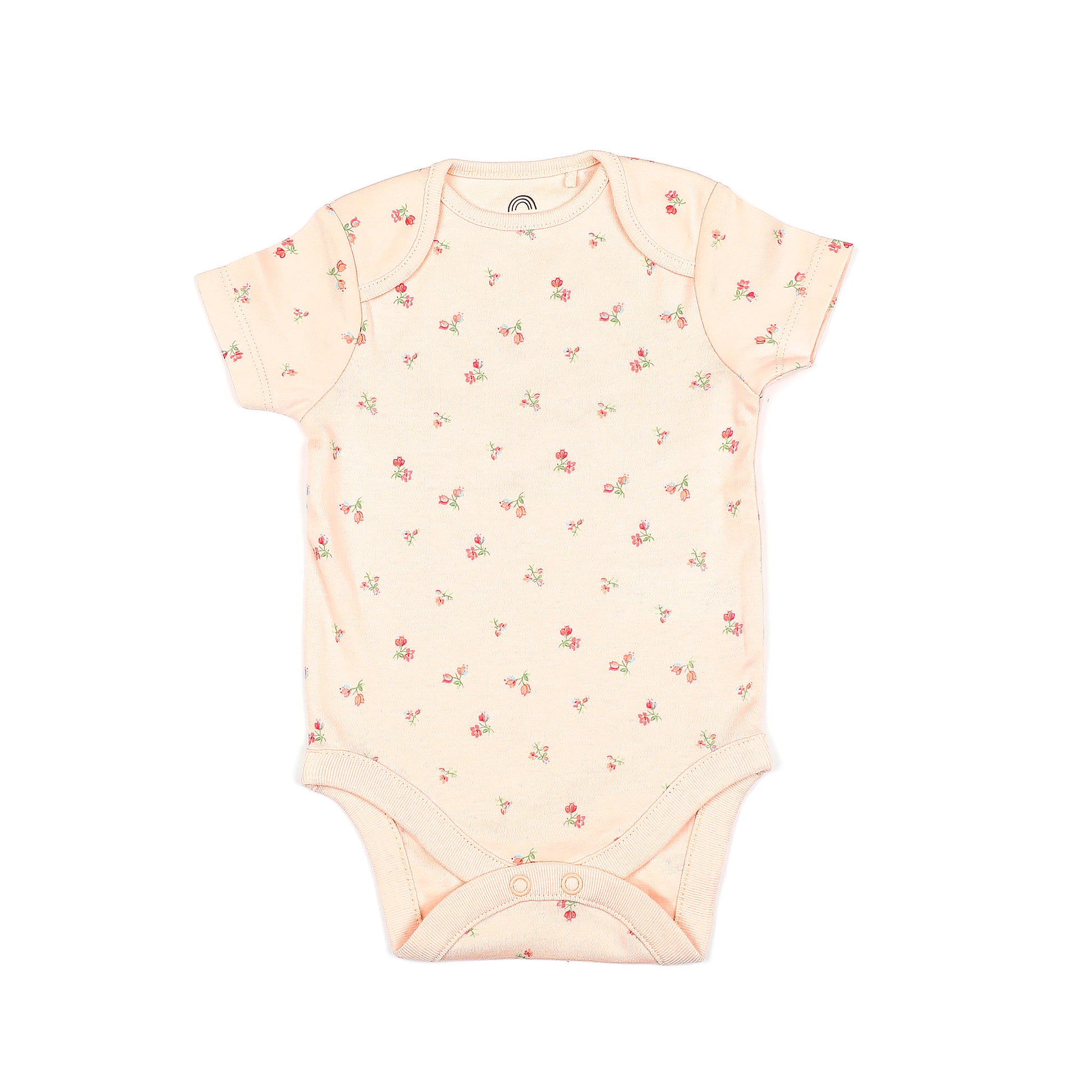 Baby onesie with floral pattern on a white background