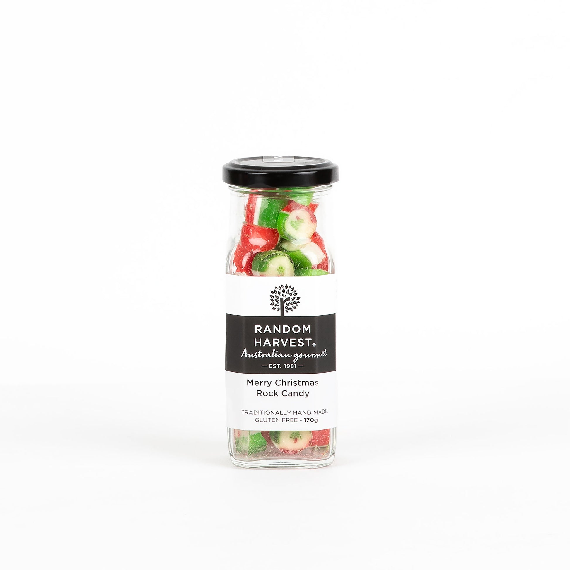 Jar of Random Harvest Christmas Rock Candy on a white background
