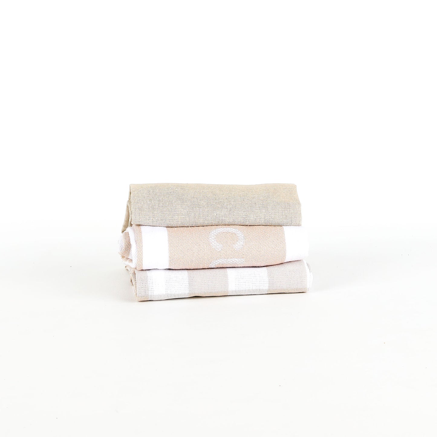 Folded hand towels on a white background