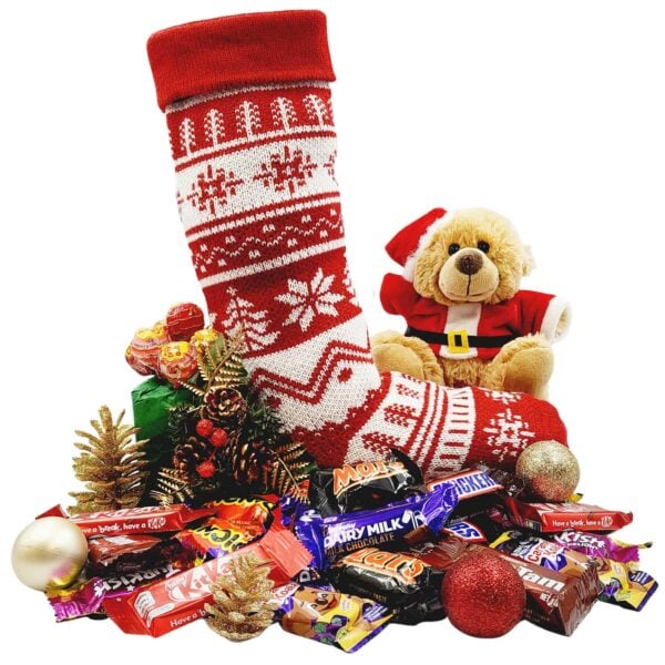 Christmas Stocking with Bear and Chocolates Gift