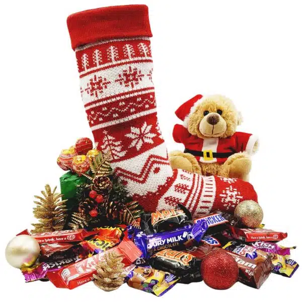 Christmas Stocking with Bear and Chocolates Gift