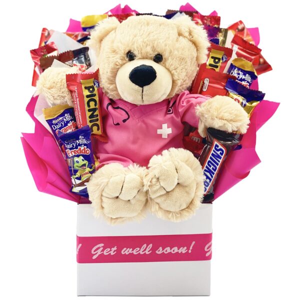 Get Well Soon Bouquet with Dr Bear - Pink
