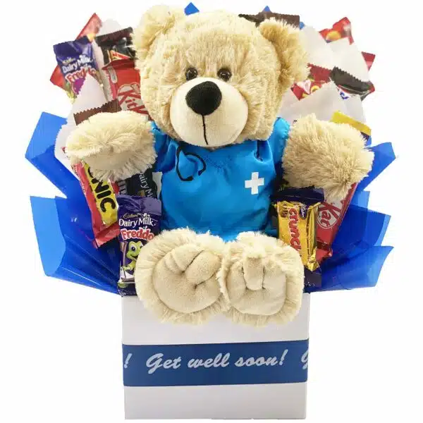Get Well Soon Bouquet with Dr Bear - Blue