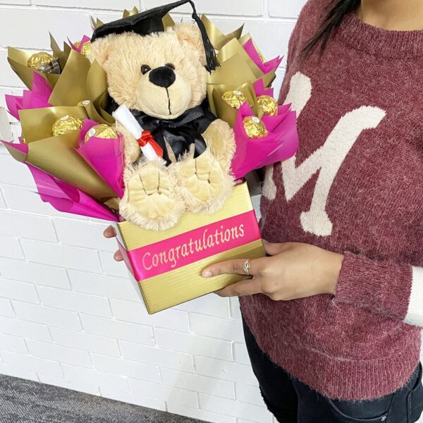 Graduation Gift Bear and Chocolate Bouquet - Pink - Image 2