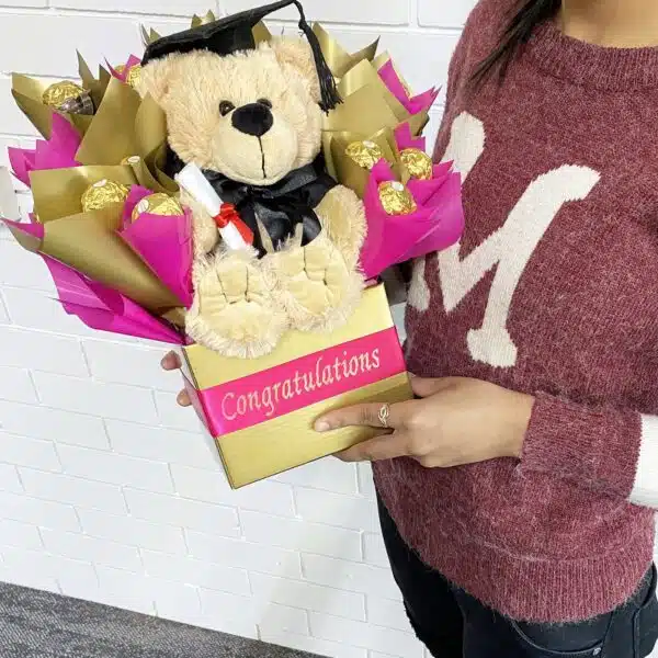 Graduation Gift Bear and Chocolate Bouquet - Pink - Image 2