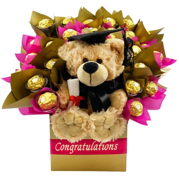 Graduation Gift Bear and Chocolate Bouquet - Pink